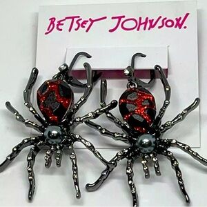 Betsey Johnson Spider Earrings, Ruby, black widow Great for Halloween!